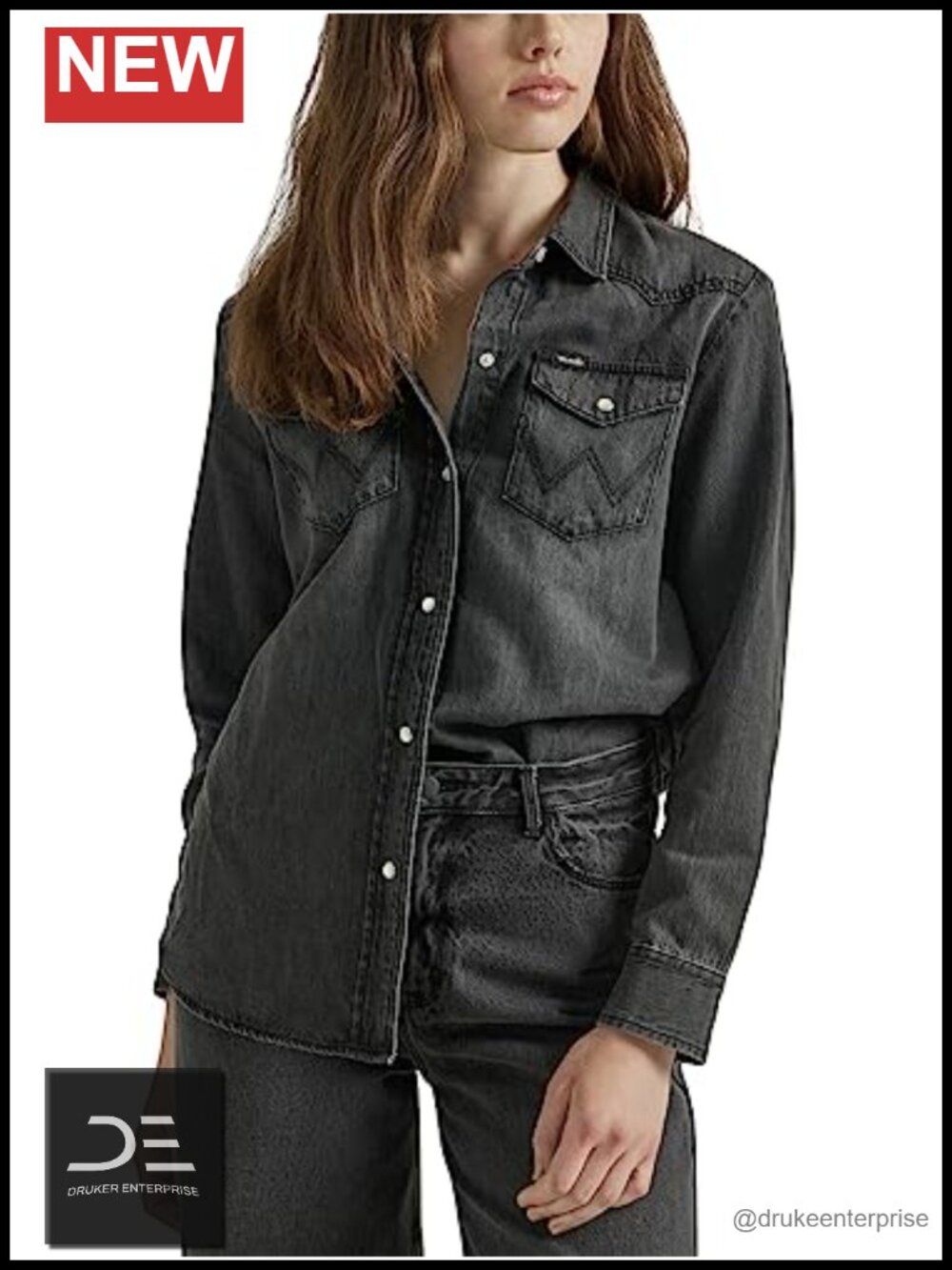 Wrangler Boyfriend Denim Snap Shirt Women's Cotton Long Sleeve